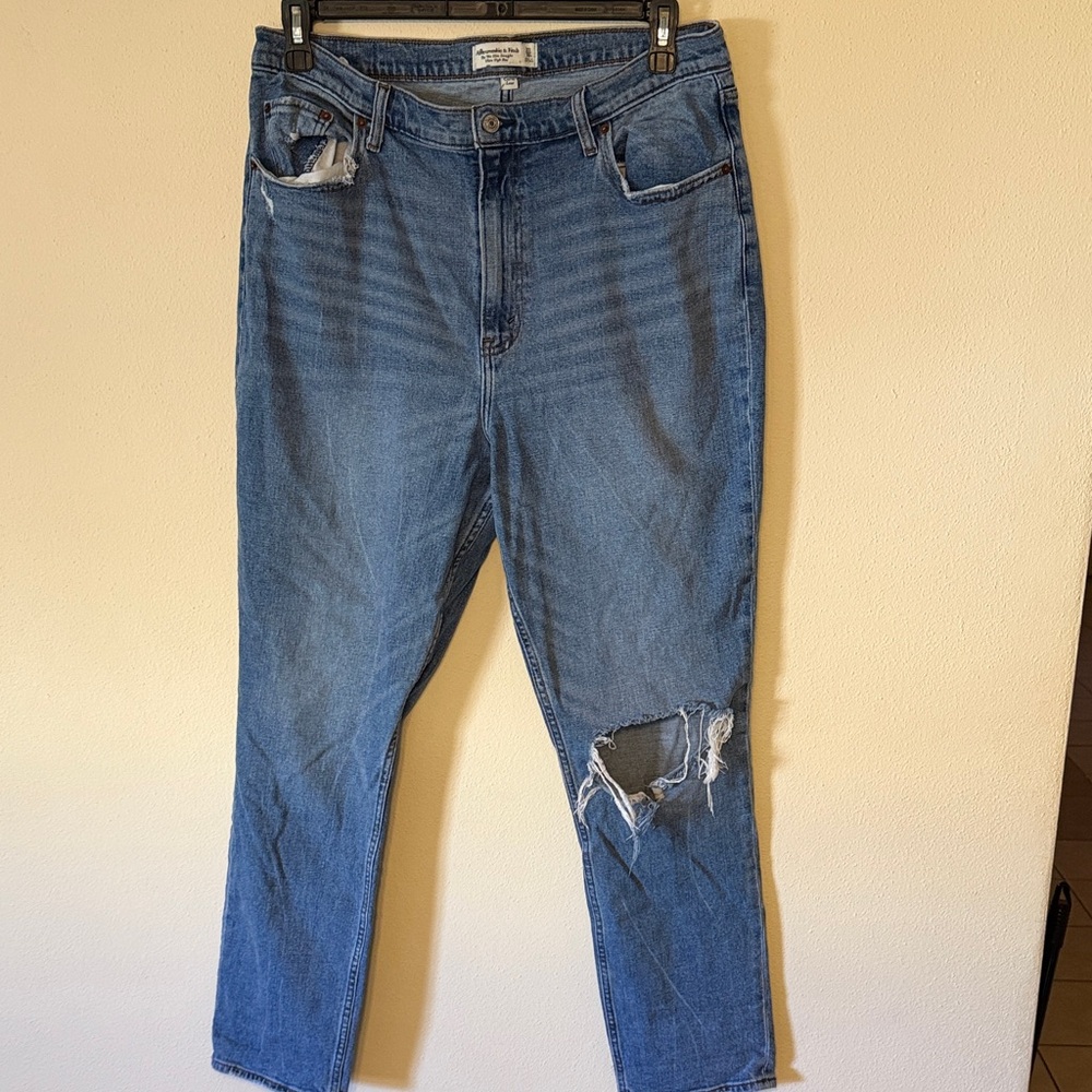 Abercrombie & Fitch Women's Ripped Blue Boyfriend Jeans